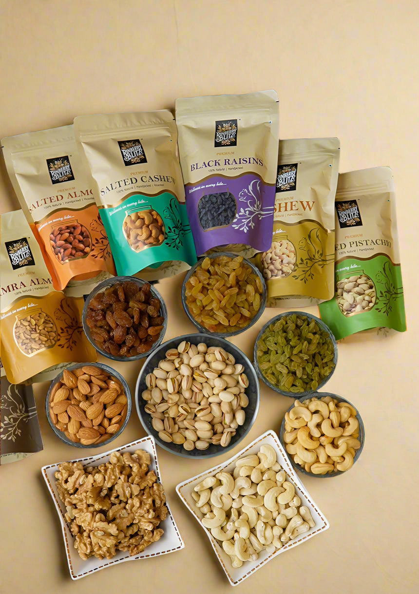 Hampers (4 types of Dry fruits in a tray with Potlis)